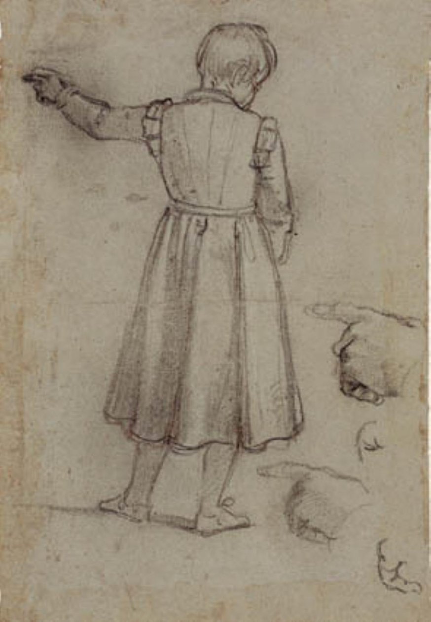 Ayakta duran çocuk arkadan sola işaret ediyor ve sol eli için dört çalışma by Jacopo da Empoli