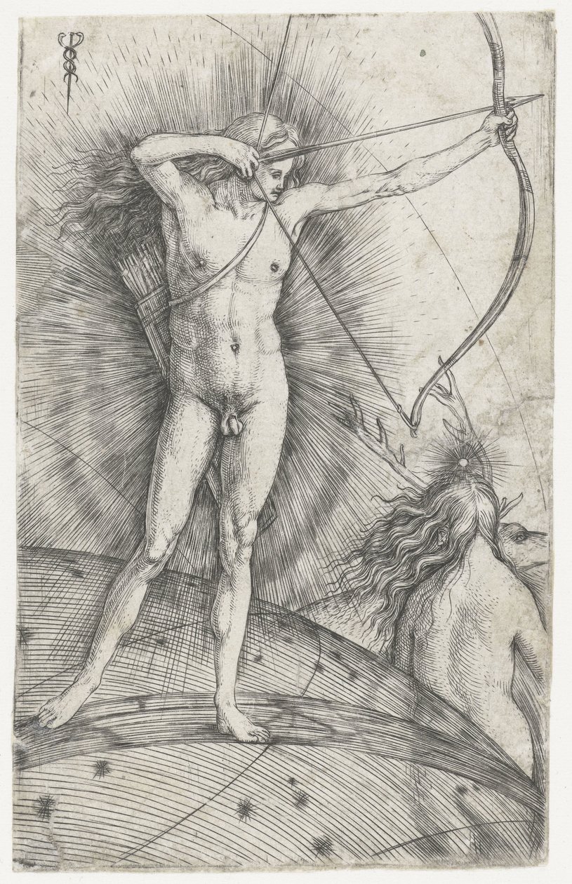 Gök küre üzerinde ok ve yay ile Apollo ve geyik ile Diana by Jacopo de