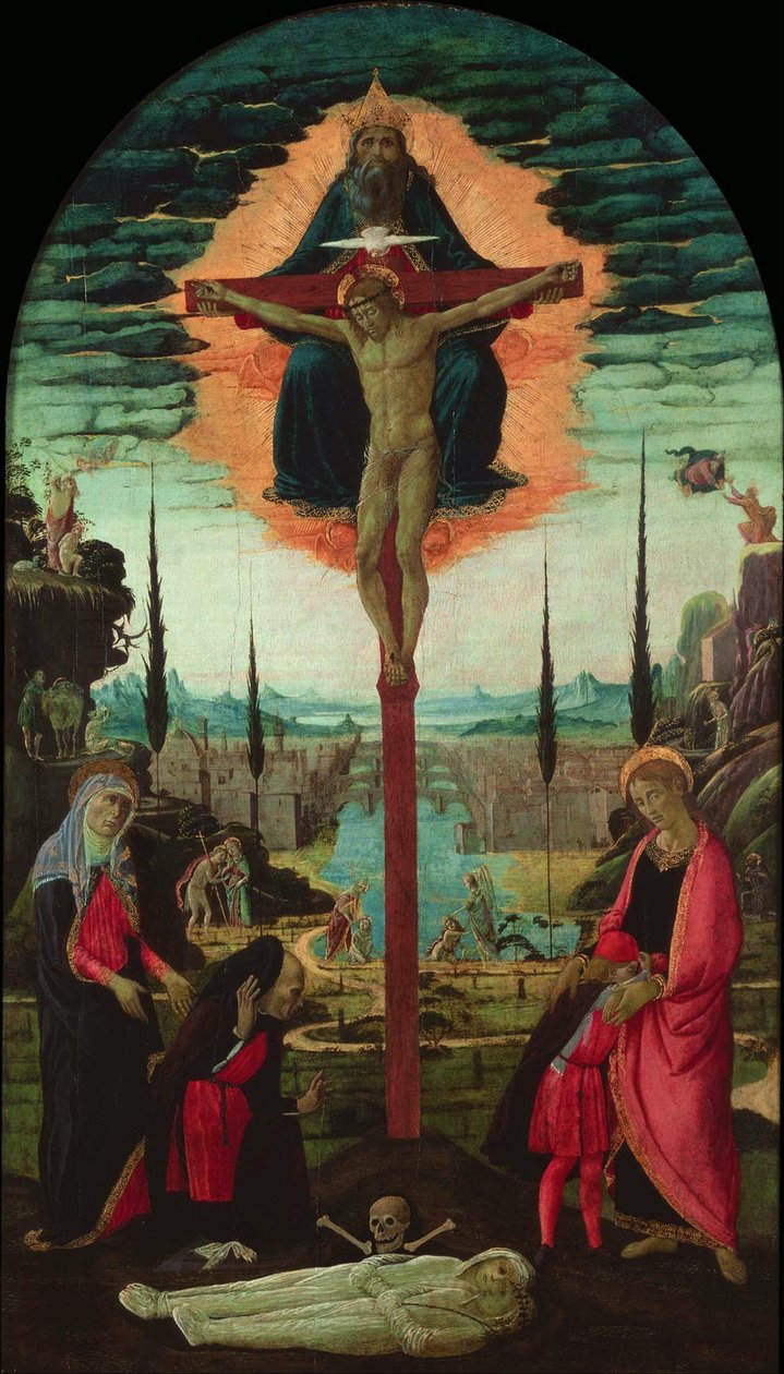 Altarpiece: Trinity, Virgin, Saint John ve Donors, c. 1480 by Jacopo del Sellaio