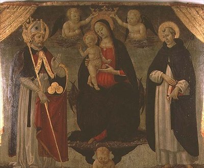 Madonna, St. Nicholas ve St. Peter Martyr ile çevrili (panel) by Jacopo del Sellaio