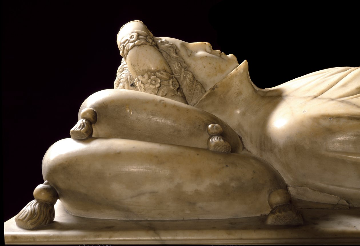 Savona Marquis ailesinin Ilaria del Carretto Anıtı. Detay. mermer heykel by Jacopo della Quercia