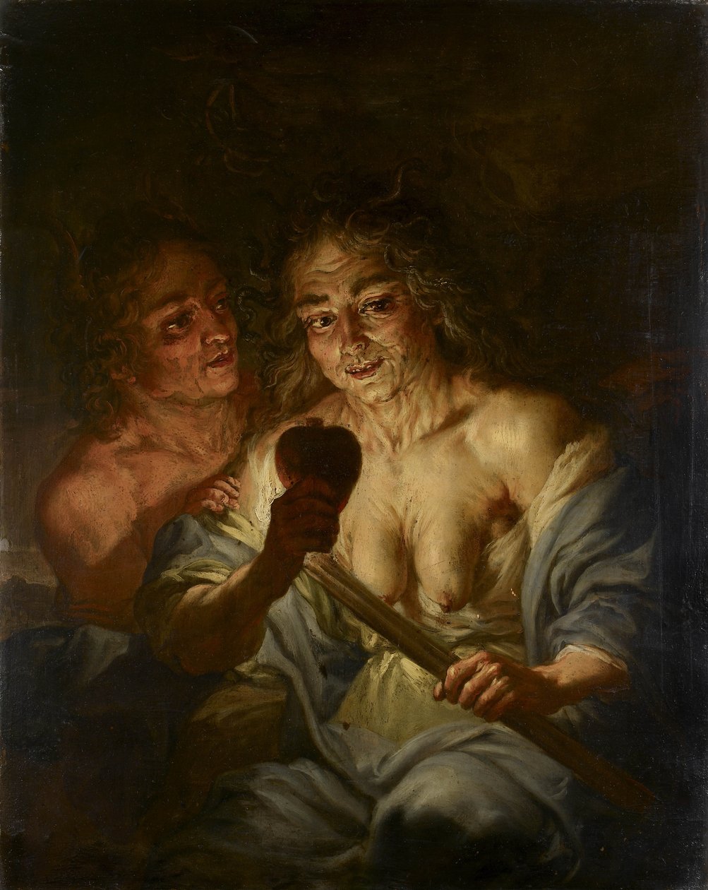 Kalbi Tutan Yaşlı Bir Kadın: Kıskançlık, c.1642 (bakır üzerine yağlı boya) by Jacque de l Ange