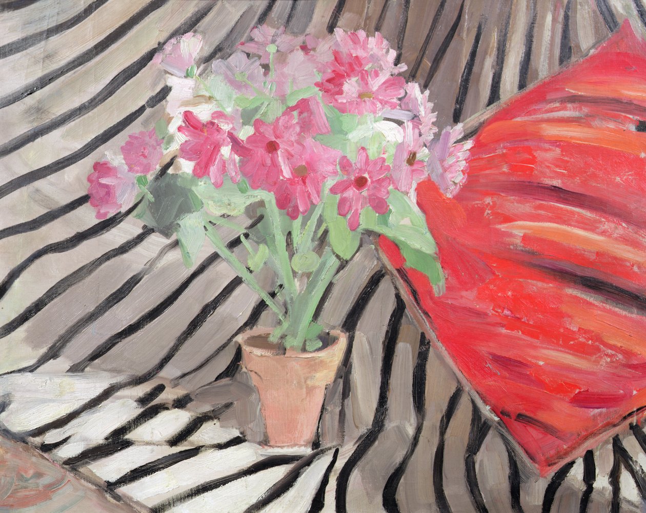 Çiçeklerin ve Zebra Kumaşın Uyumu, c.1917 (tuval üzerine yağlı boya) by Jacqueline Marval