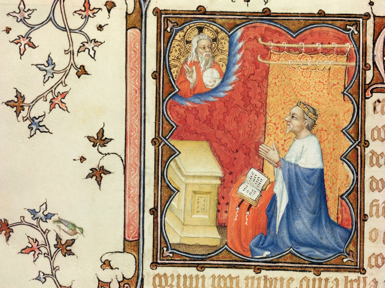 Ms Lat 18014 Jean de France (1340-1416) Berry Dükü Ebedi Babasının Önünde Dua Eder, Les Petites Heures de Duc de Berry