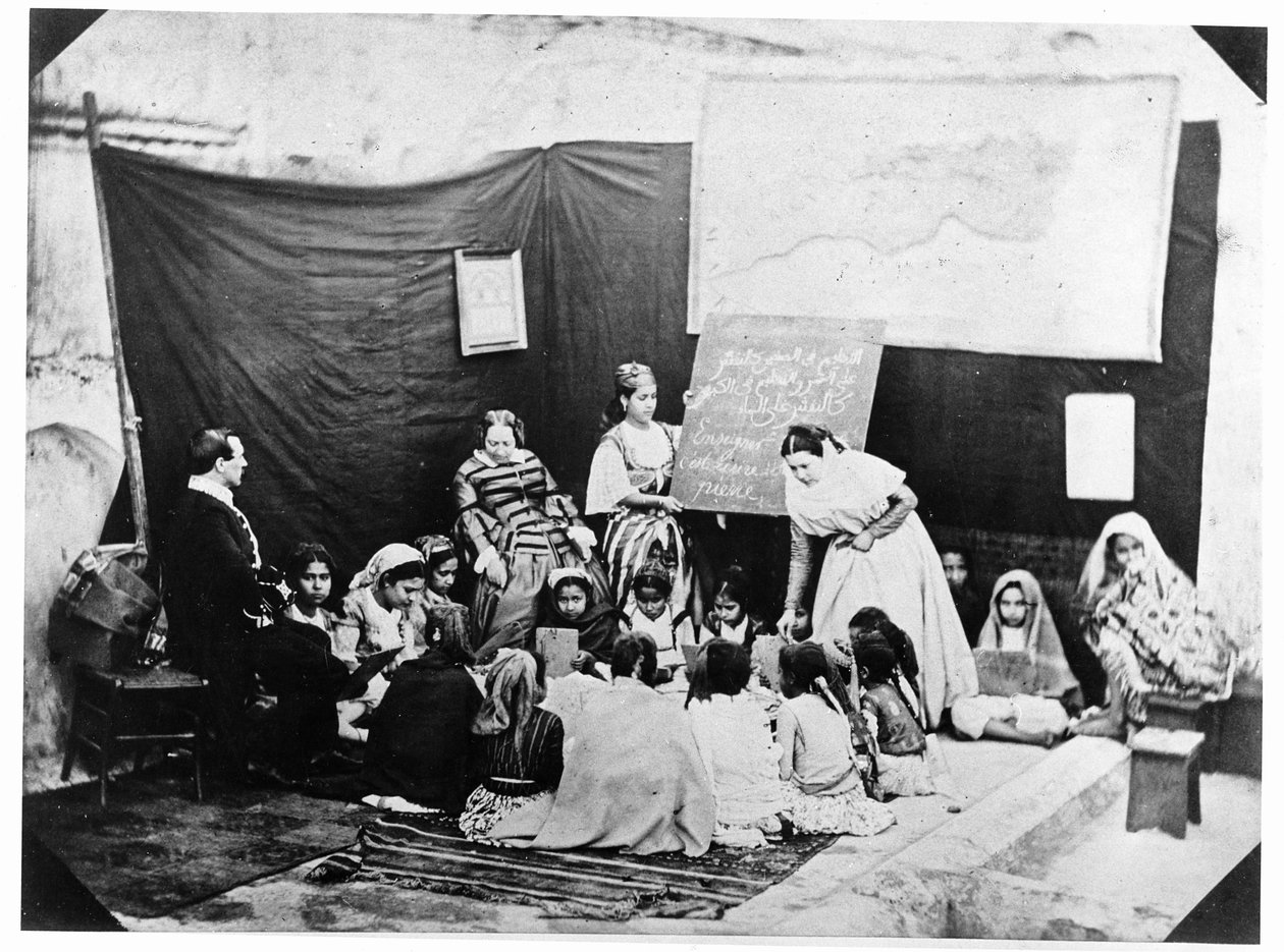 Madam Luce tarafından öğretilen genç kızlar için okul, Cezayir, 1856 by Jacques Antoine Moulin