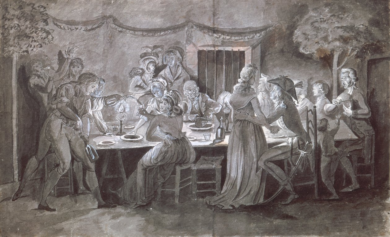 Bir Akşam Düğün Yemeği (kağıt üzerine kalem ve mürekkep ve guaj boya) by Jacques Bertaux