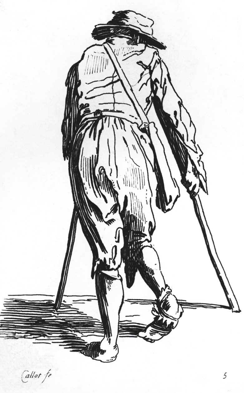 Koltuk değneklerinde dilenci, arkadan by Jacques Callot