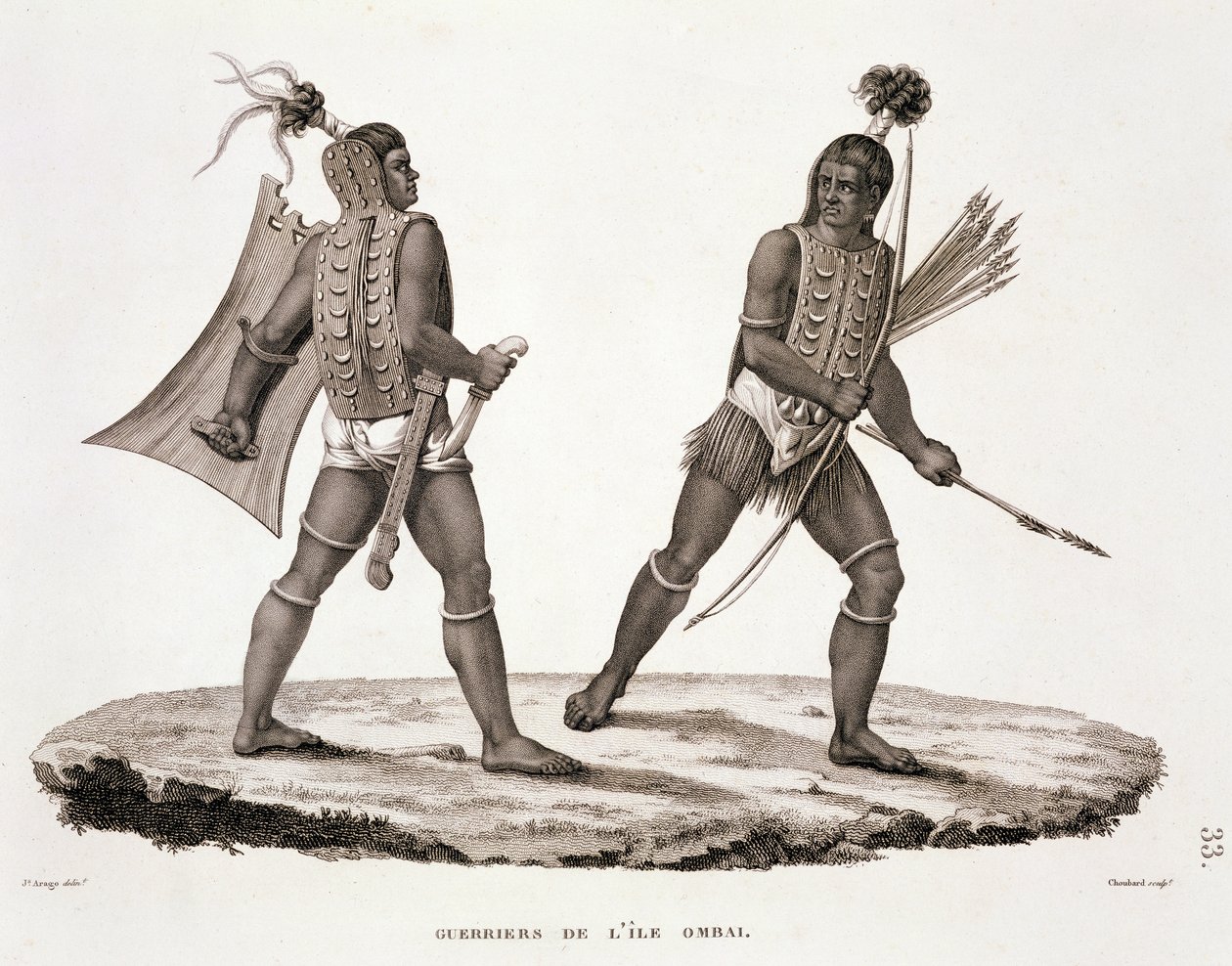 Ombai Adasından Savaşçılar, Louis Claude Desaulses de Freycinet (1779-1842) tarafından 