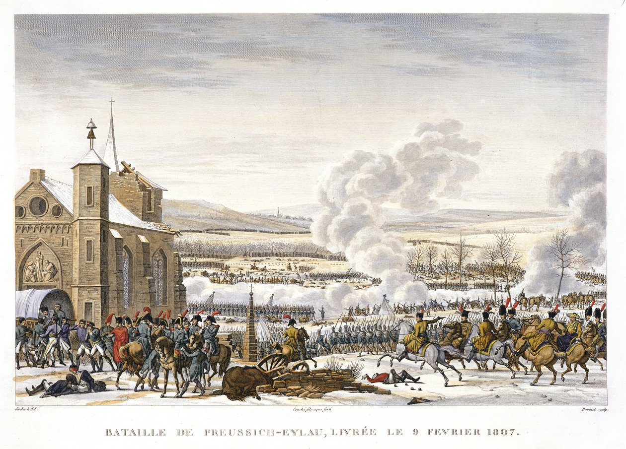 Preussisch-Eylau Savaşı, 9 Şubat 1807, Edme Bovinet (1767-1832) tarafından oyulmuş (aquatint) by Jacques Francois Joseph Swebach