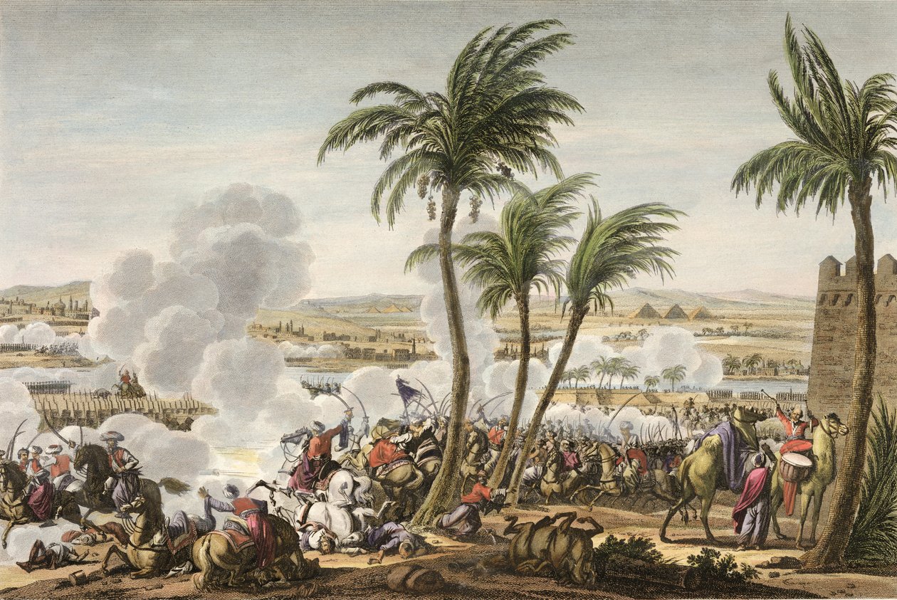 The Battle of the Pyramids, 3 Thermidor, 6. Yıl (21 Temmuz 1798), Louis Francois Couche (1782-1849) (aquatint) tarafından kazınmış by Jacques Francois Joseph Swebach