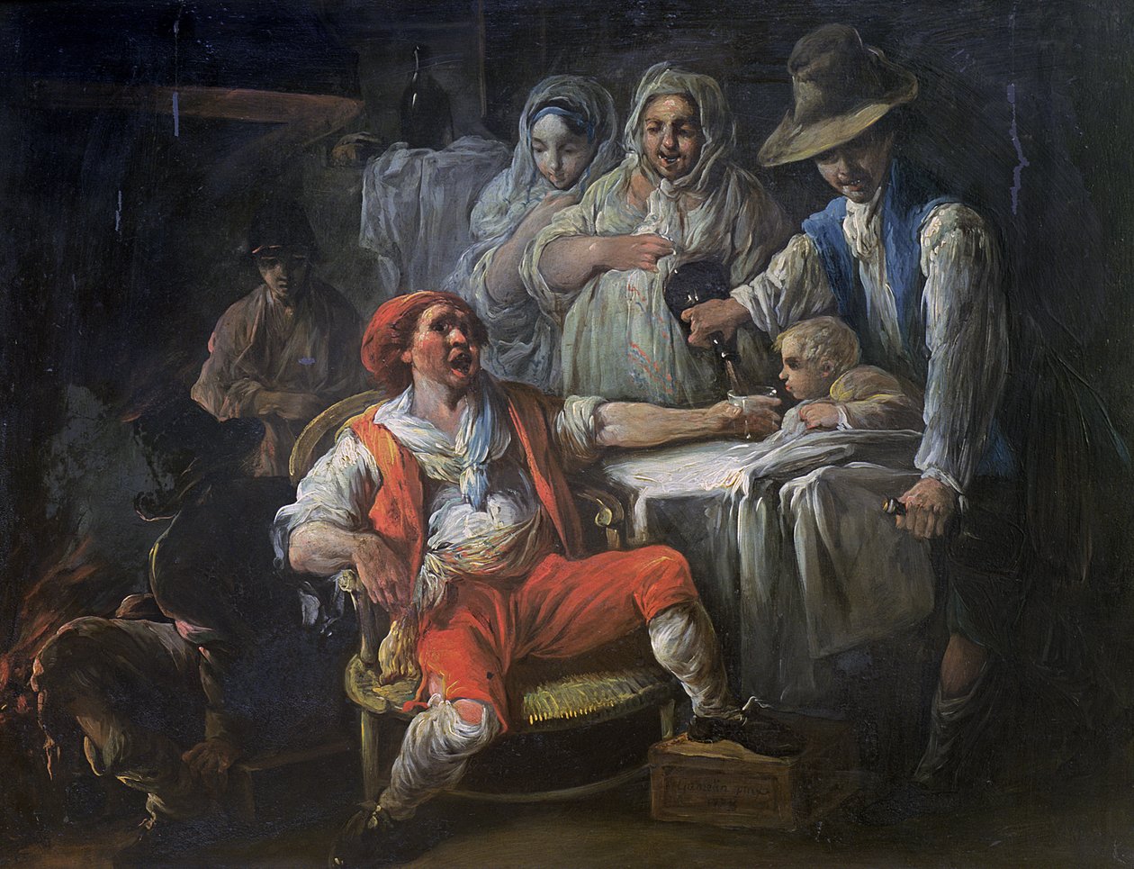 ಕುಡಿಯುವ ಬೌಟ್ ದೃಶ್ಯ, 1778 (ಸ್ಲೇಟ್ ಮೇಲೆ ಎಣ್ಣೆ) ಟರ್ಕ್ by Jacques Gamelin