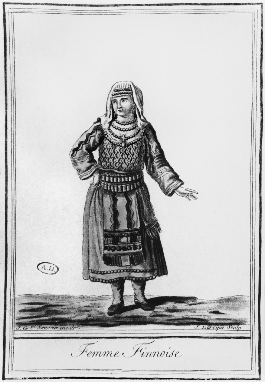 J. Laroque tarafından oyulmuş geleneksel kostümlü Fin kadın by Jacques Grasset de Saint Sauveur