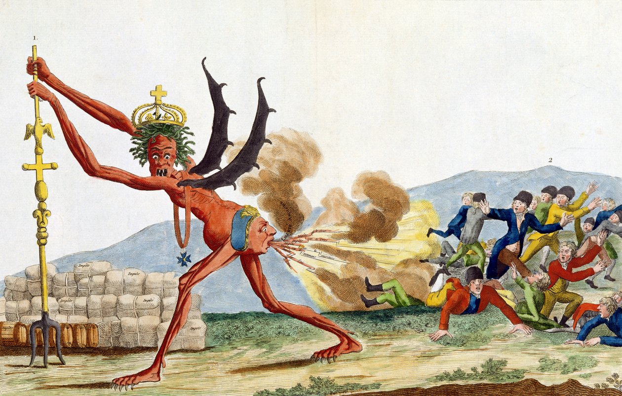 İngiliz Hükümeti Karikatürü, 1793 (renkli gravür) by Jacques Louis David