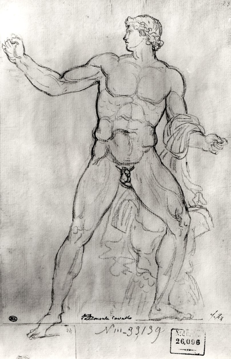 Monte Cavallo Heykeli (kağıt üzerine siyah kalem) by Jacques Louis David