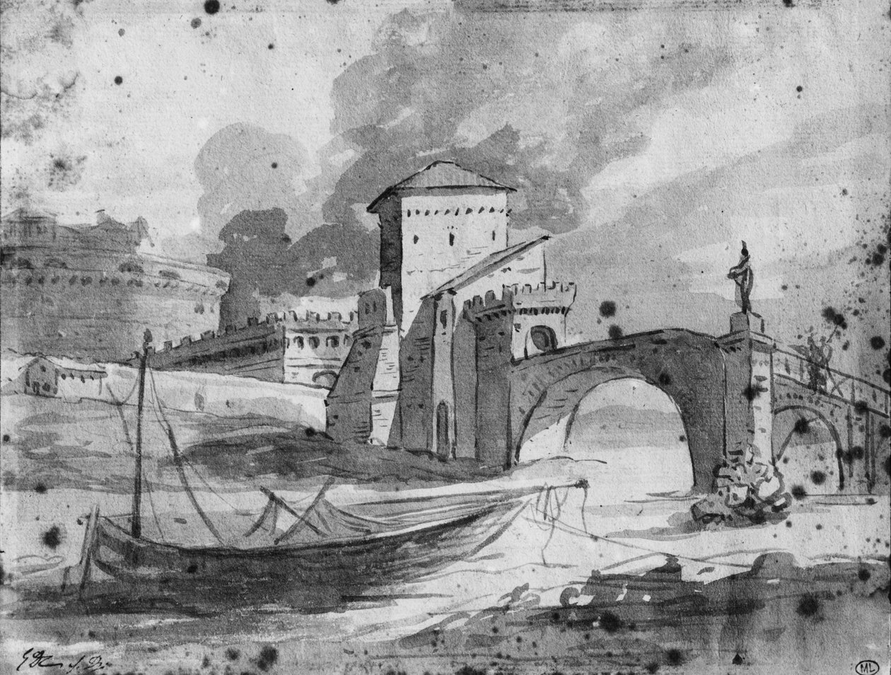 Köprünün yakınındaki Tiber Nehri ve Roma