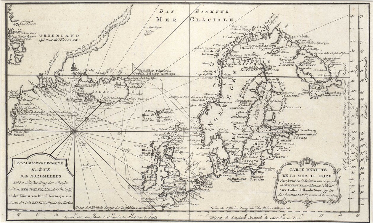 Kuzey Denizi ile Kuzey Atlantik Okyanusu Haritası by Jacques Nicolas Bellin