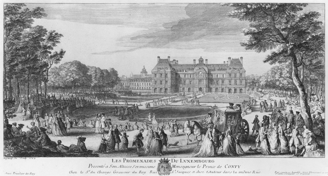 Lüksemburg bahçelerinde yürüyüş, 1729 by Jacques Rigaud