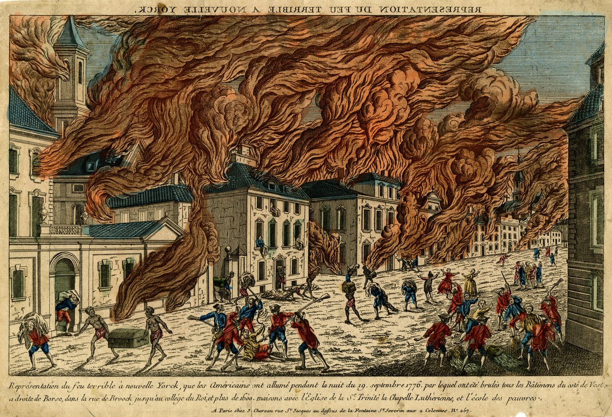 New York'ta Korkunç Ateşin Temsili, 19 Eylül 1776, tarihsiz (el renkli gravür) by Jacques the Younger Chereau