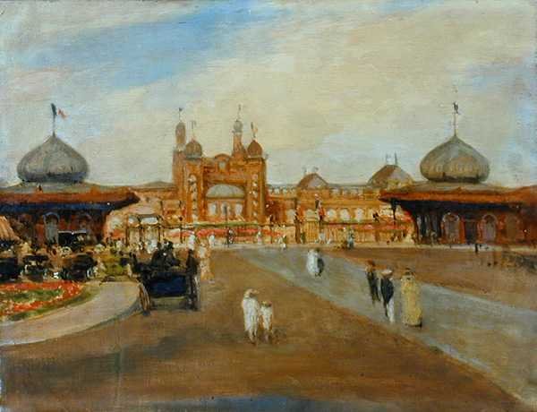 1902 Fransız-İngiliz Sergisinde Zarif Figürler (tuval üzerine yağlı boya) by Jacques Emile Blanche