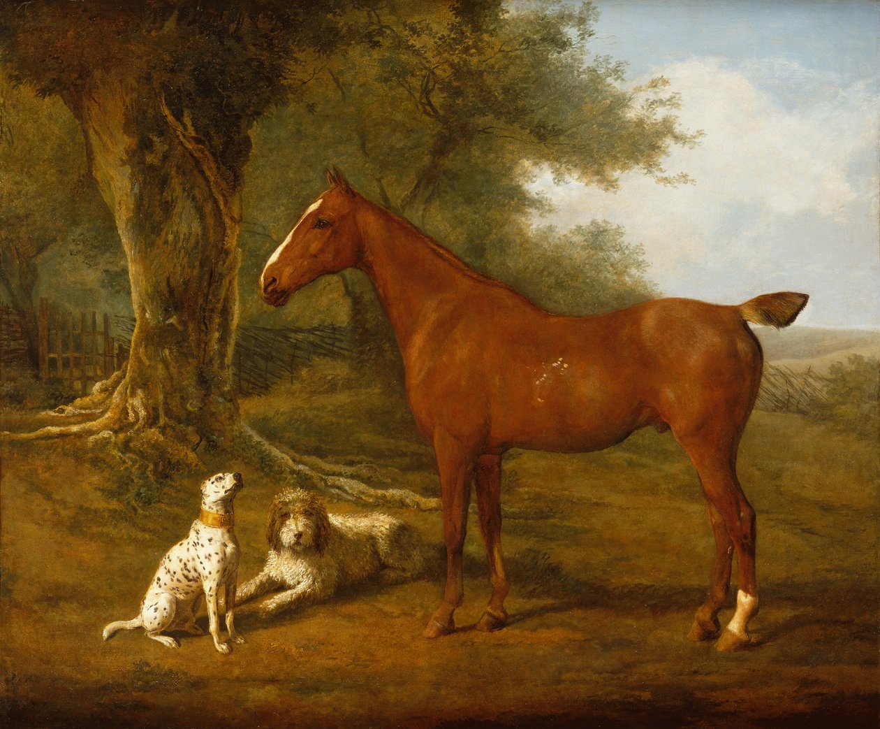 Briard ve Dalmaçyalı (petrol) olan bir Kestane Avcısı by Jacques Laurent Agasse