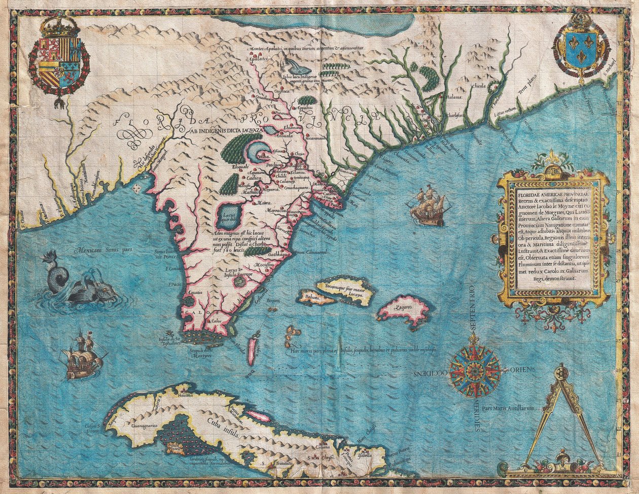 Florida ve Küba Haritası Jacques Le Moyne by Jacques  Le Moyne