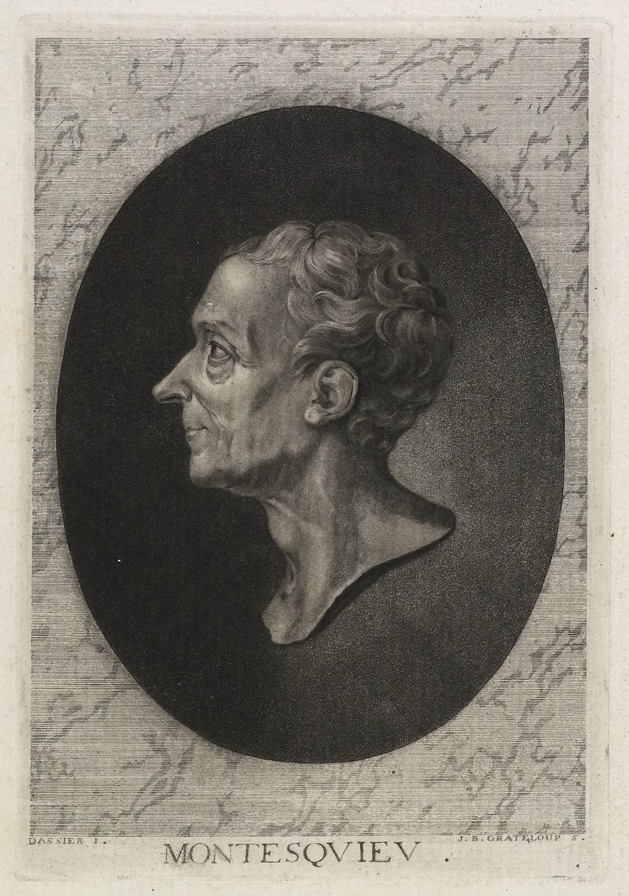 Montesquieu, Jean-Baptiste de Grateloup tarafından gravür, 1768 (mezzotint ile noktalı gravür) by Jacques Antoine Dassier