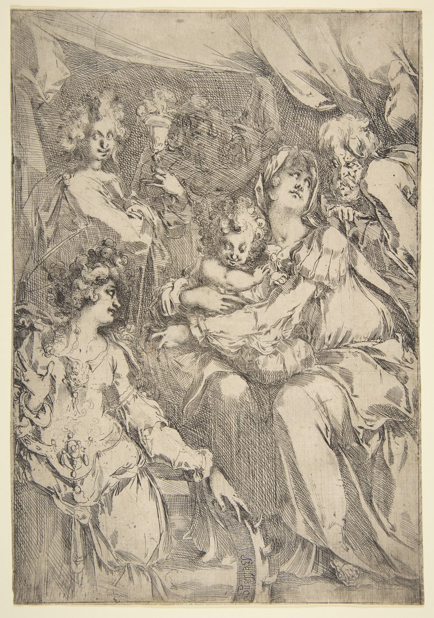 Aziz Catherine, Aziz John the Evangelist ve bir Melek ile Kutsal Aile, 1612-16. by Jacques Bellange