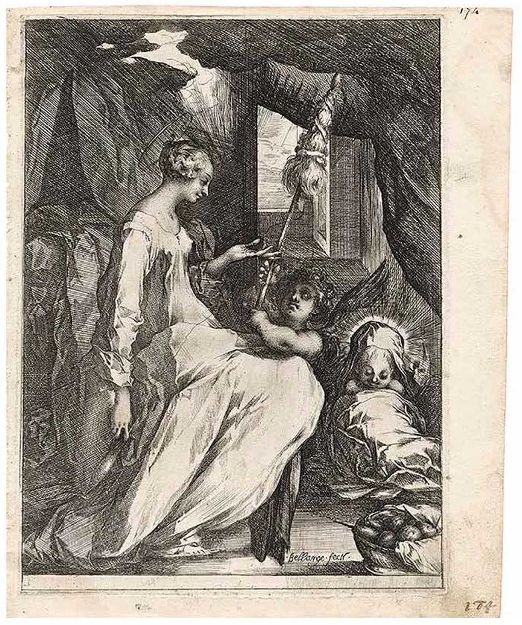 Distaff ve bir Melek ile Bakire ve Çocuk by Jacques Bellange