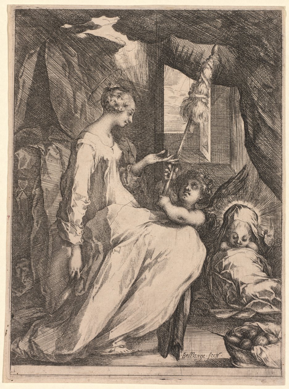 Distaff ve bir Melek ile Bakire ve Çocuk by Jacques Bellange