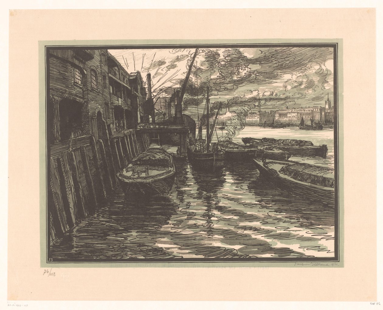 Londra'da Thames üzerinde Sloops by Jacques Beltrand (signed by artist)