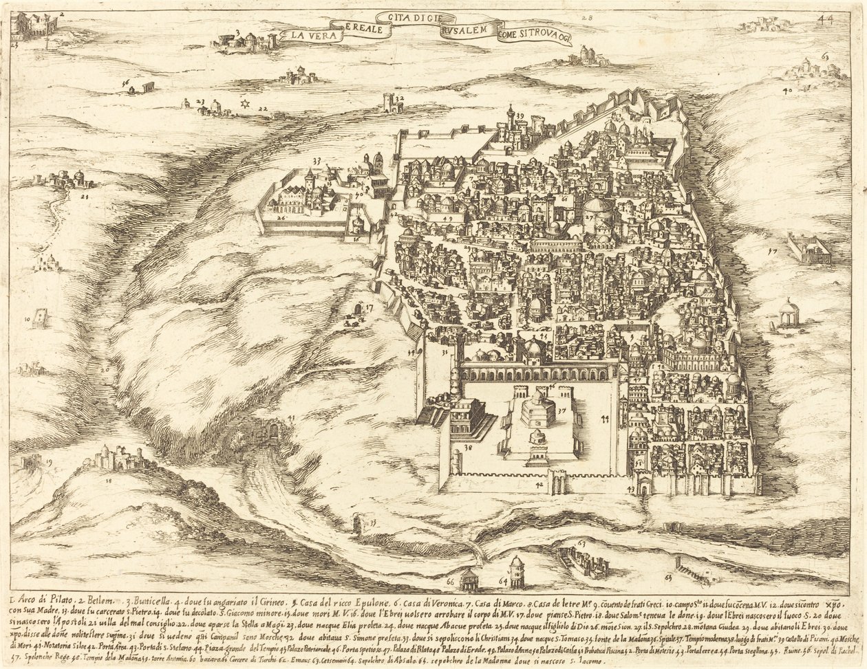 Kudüs şehrinin havadan görünümü by Jacques Callot