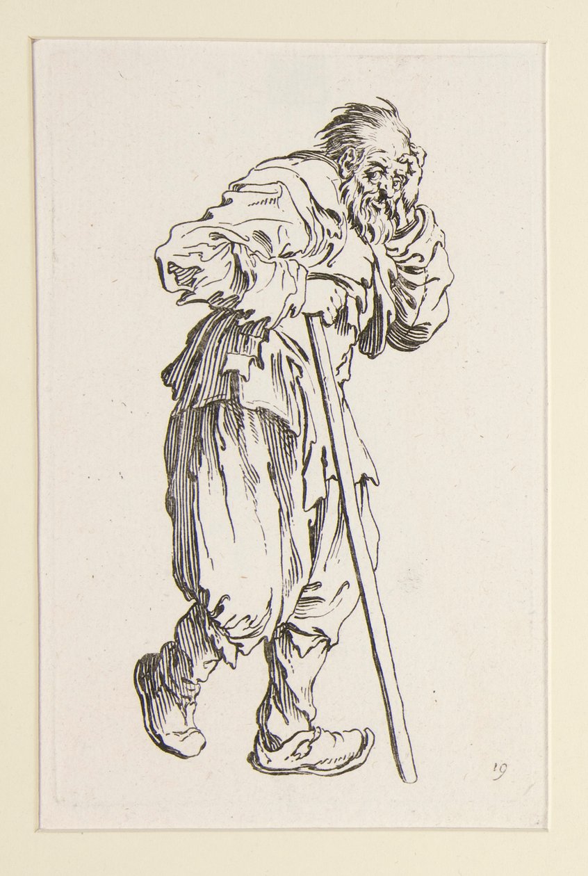 Dilenci, Dilenciler'den bir çubuğa yaslanmış by Jacques Callot