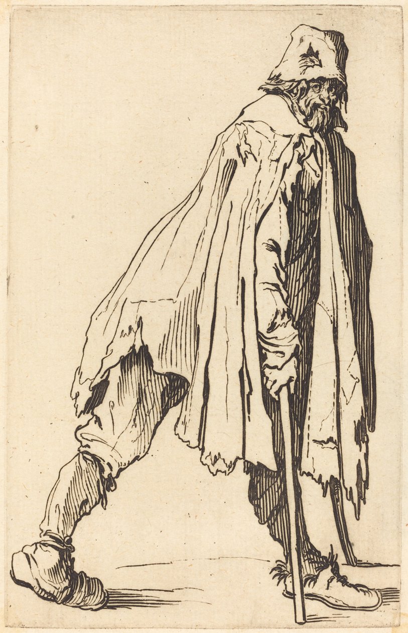Koltuk değneği ve şapkalı dilenci by Jacques Callot