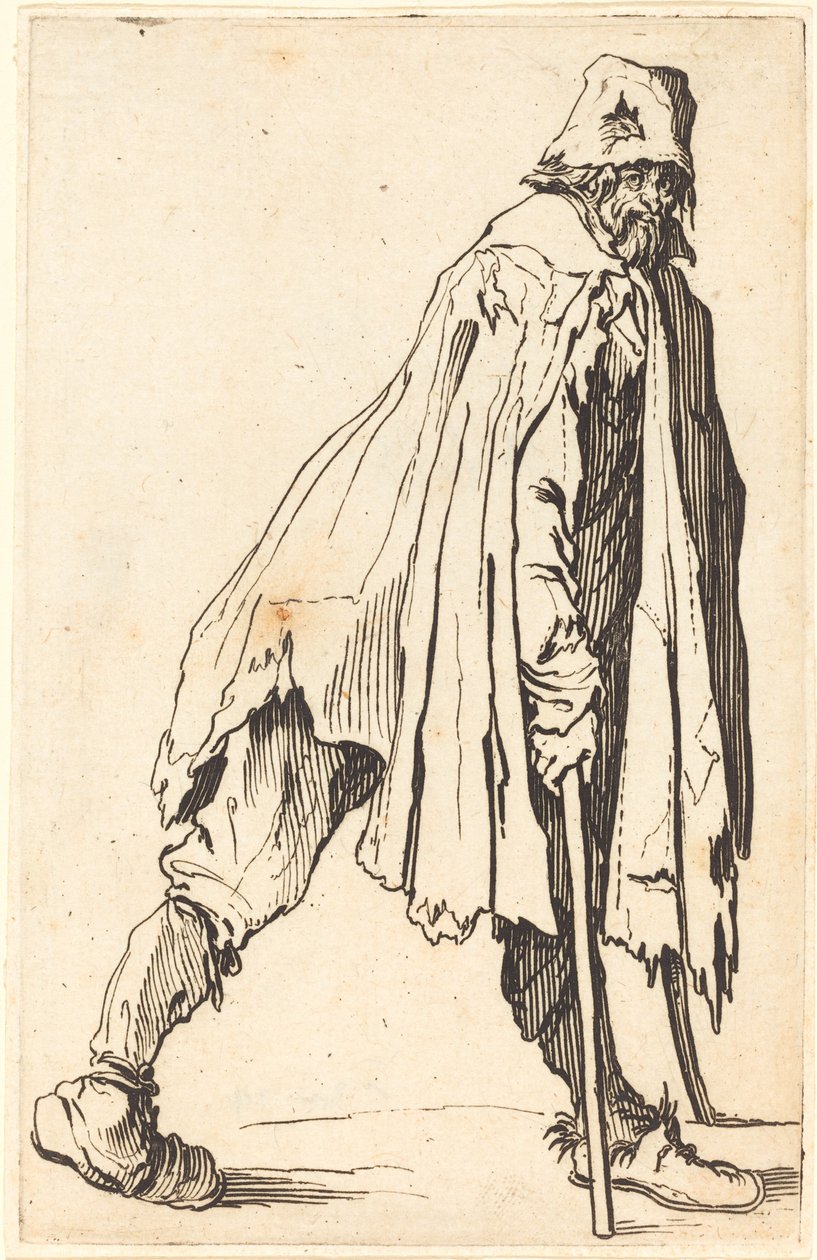 Koltuk değneği ve şapkalı dilenci by Jacques Callot