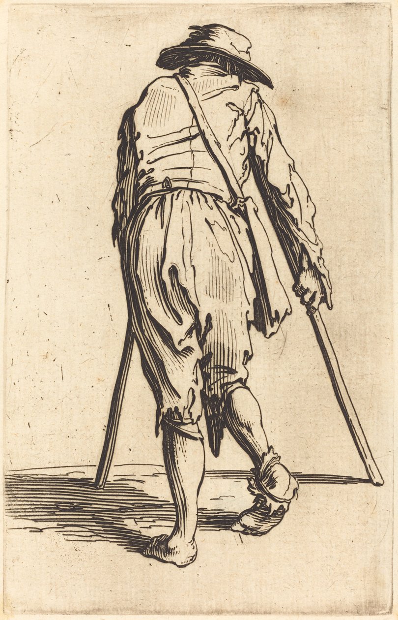Koltuk değneği ve şapkalı dilenci, arkadan görünüm by Jacques Callot