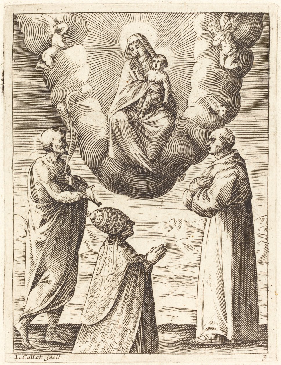 Boniface VIII with Saints Francis and Crispin Adoring the Virgin and Child by Jacques Callot