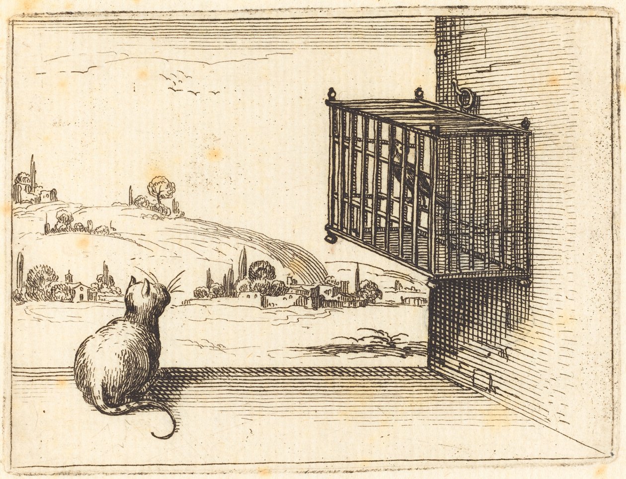 Kafesteki Kuşu İzleyen Kedi by Jacques Callot