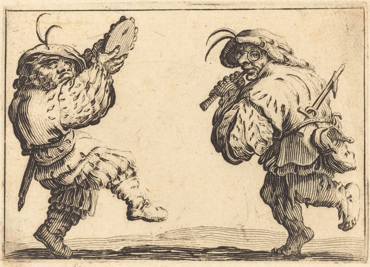 Flüt ve Tef ile Dansçılar by Jacques Callot