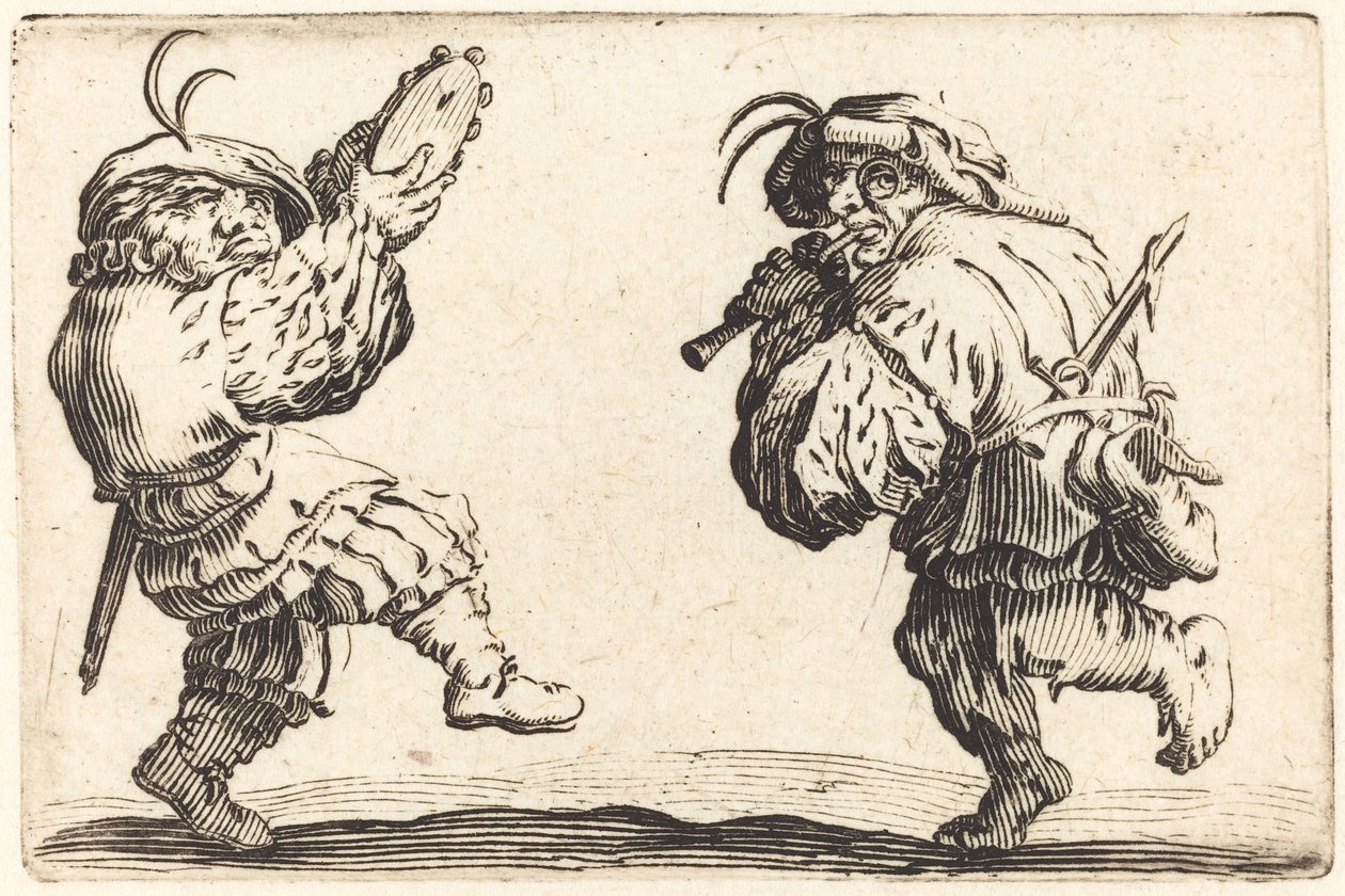 Flüt ve Tef ile Dansçılar by Jacques Callot