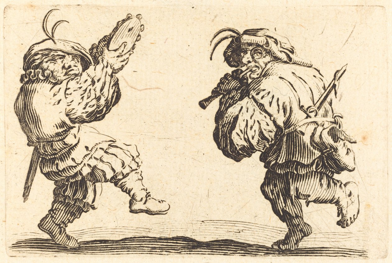 Flüt ve Tef ile Dansçılar by Jacques Callot
