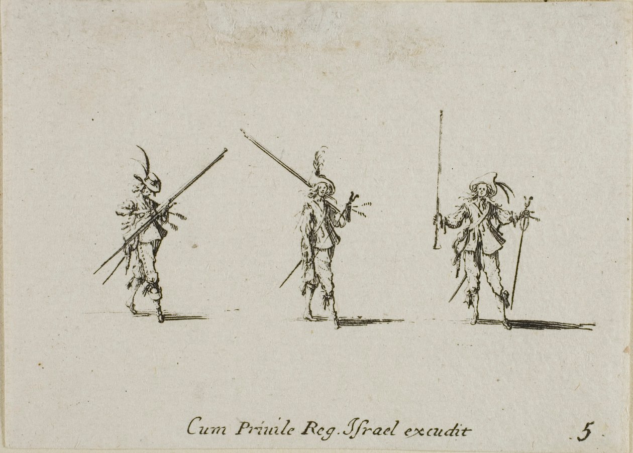 Eğik Mızraklarla Tatbikat, Askeri Tatbikatlardan beşinci plaka by Jacques Callot