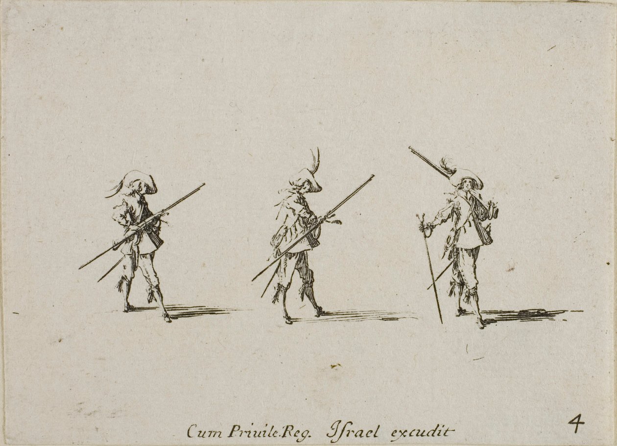 Tüfek ile tatbikat, Askeri Tatbikatlardan dördüncü plaka by Jacques Callot