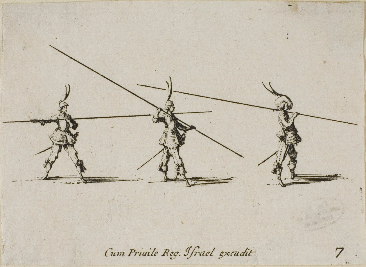 Tüfek ile tatbikat, Askeri Tatbikatlardan yedinci plaka by Jacques Callot