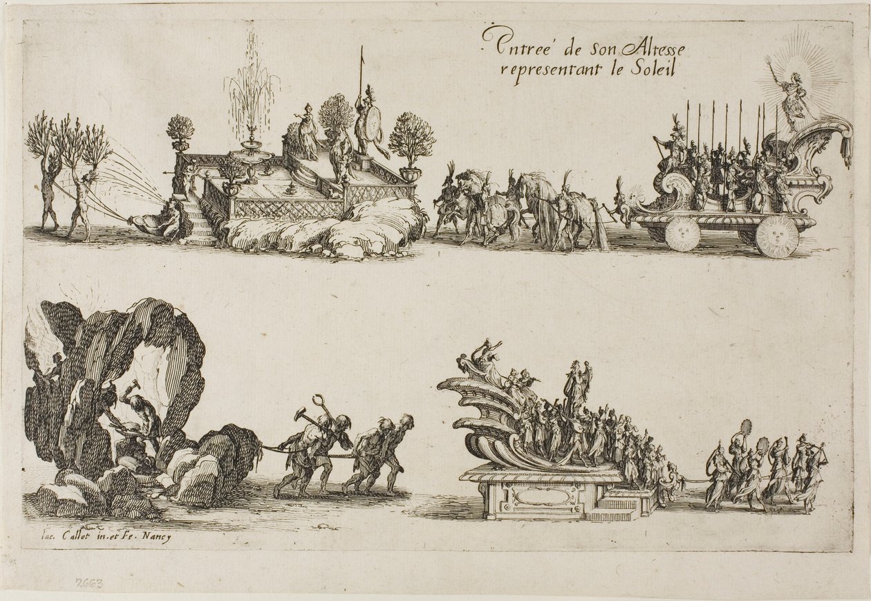 Güneşi Temsil Eden Majestelerinin Bariyerdeki Savaştan Girişi by Jacques Callot