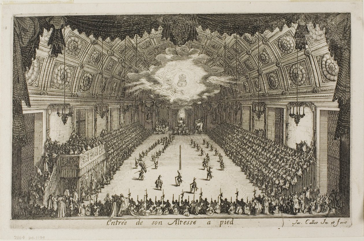 Majestelerinin Bariyerdeki Savaştan Yaya Girişi by Jacques Callot