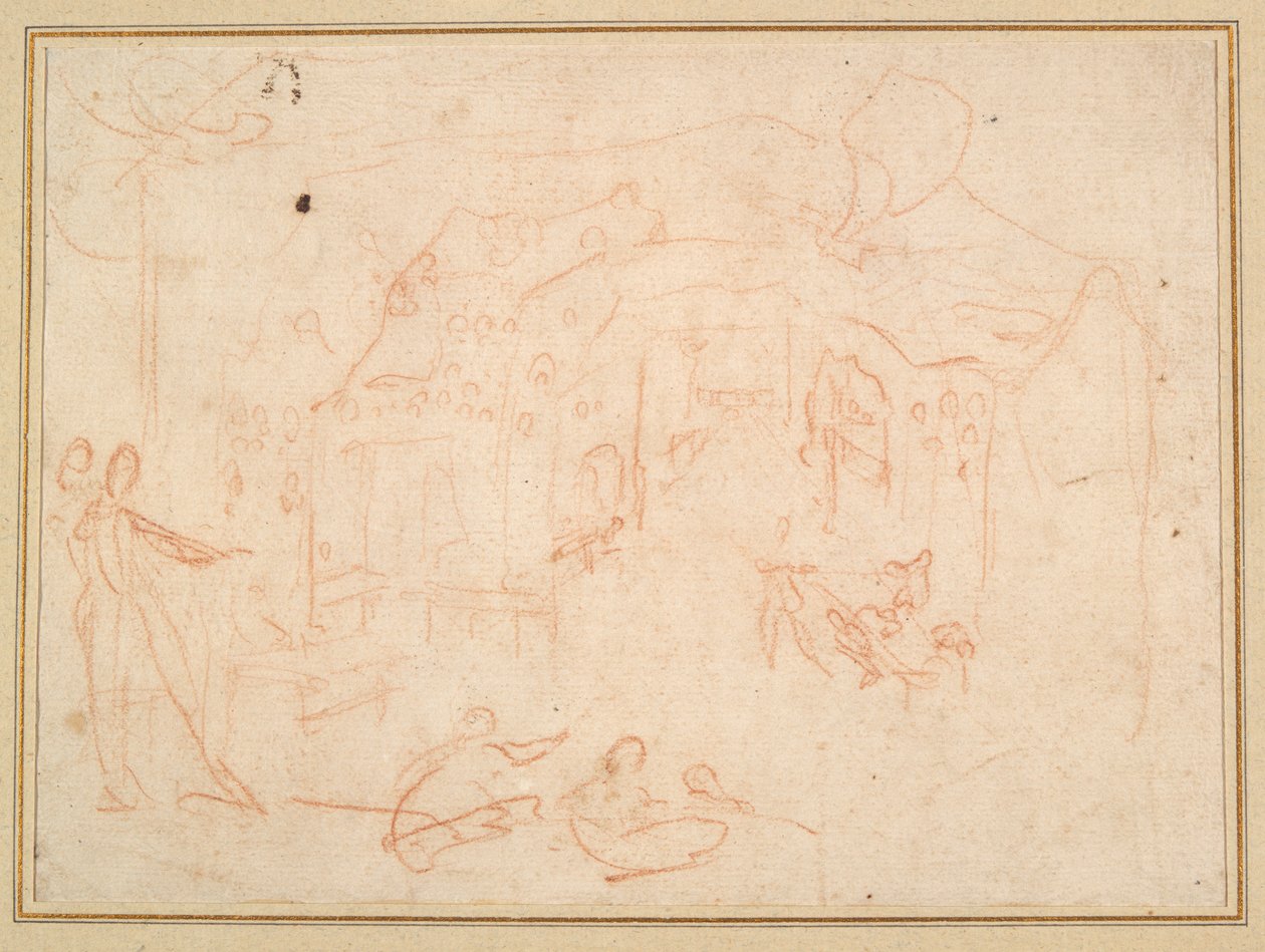 Figür Çalışmaları (rekto); Bir Sahne Seti (versi) by Jacques Callot