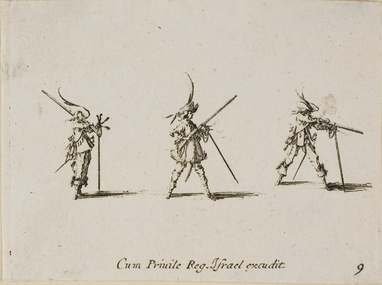 Tüfeği Ateşlemek, Askeri Tatbikatlardan dokuzuncu plaka by Jacques Callot