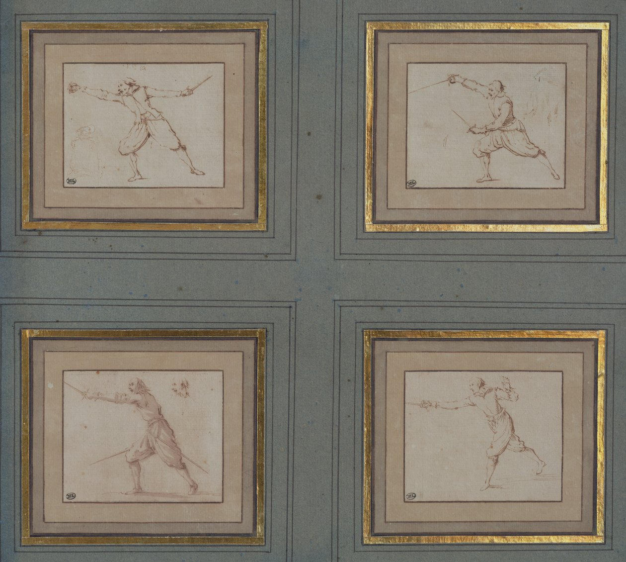 Bir eskrimcinin dört çalışması, 1766-69 by Jacques Callot