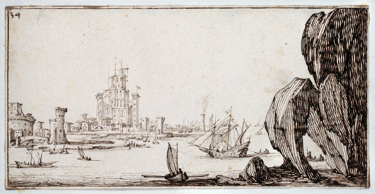 Harbour (kağıt üzerinde kalem ve kahverengi mürekkep) by Jacques Callot