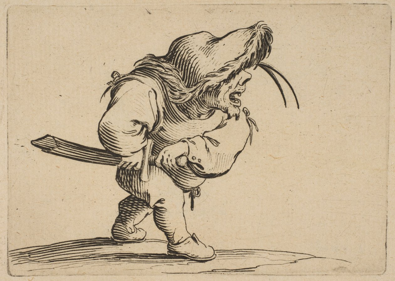 LHomme SApprêtant bir Tirer oğlu Saber Adam Kılıcını Çekmeye Hazırlanıyor, Varie Fig..., 1616-22. by Jacques Callot